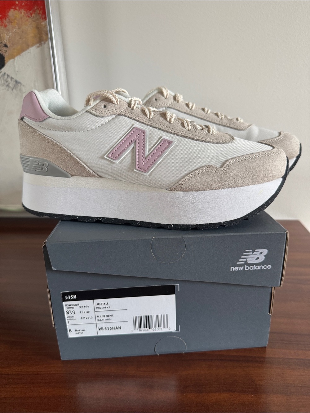 New Balance Women's Off White/Twilight Pink 515H Platform Sneakers 8.5